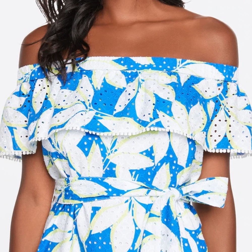 Draper James Off The Shoulder Eyelet Floral Flounce Midi Dress - Picture 3 of 5